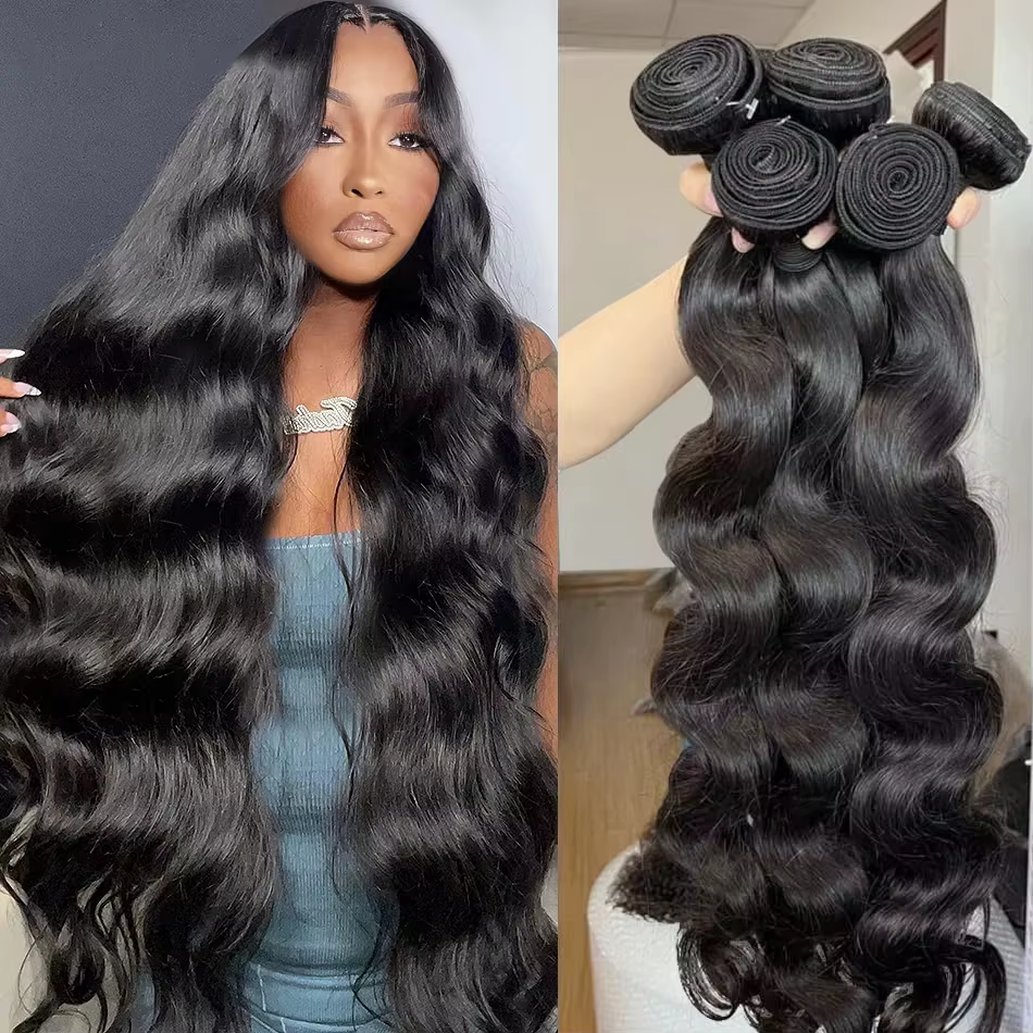 Extensions de cheveux humains brésiliens Remy non traités, ondulés, double épaisseur, 3 ou 4 paquets