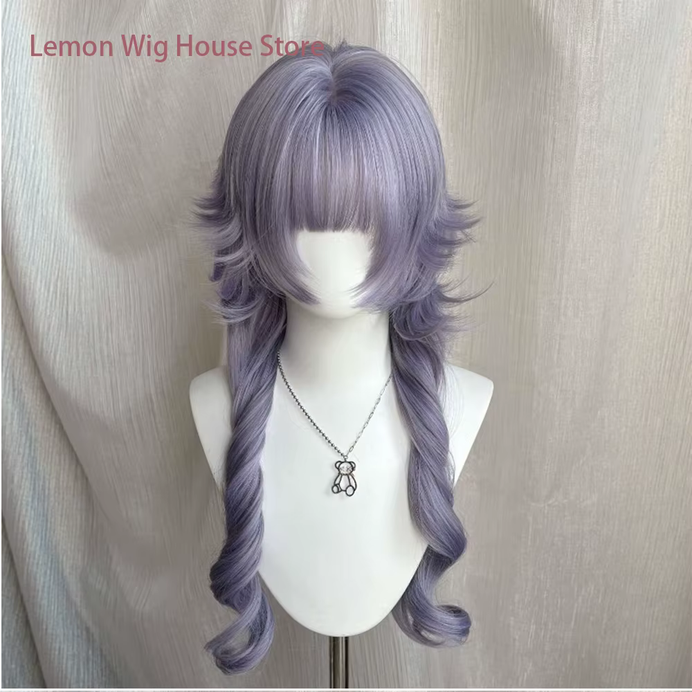 Perruque synthétique longue et bouclée violette avec frange, style Roman Roll, Princess Roll, Lolita