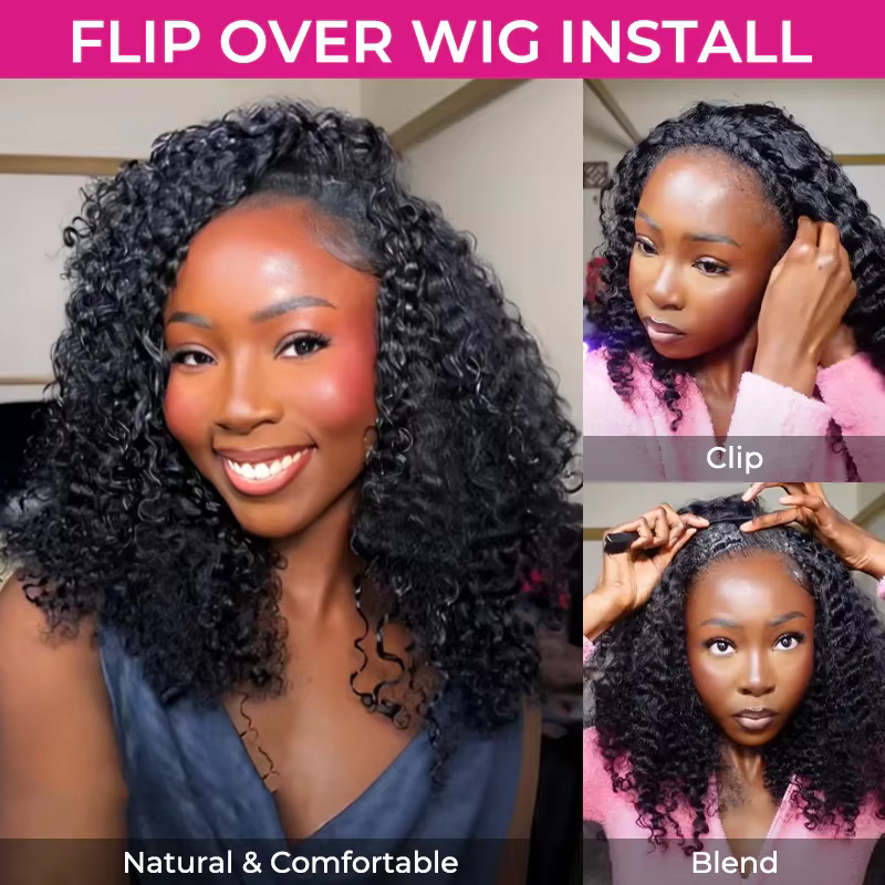 Perruques sans colle 300% en cheveux humains, style afro bouclé, avec bandeau, version améliorée 3 e
