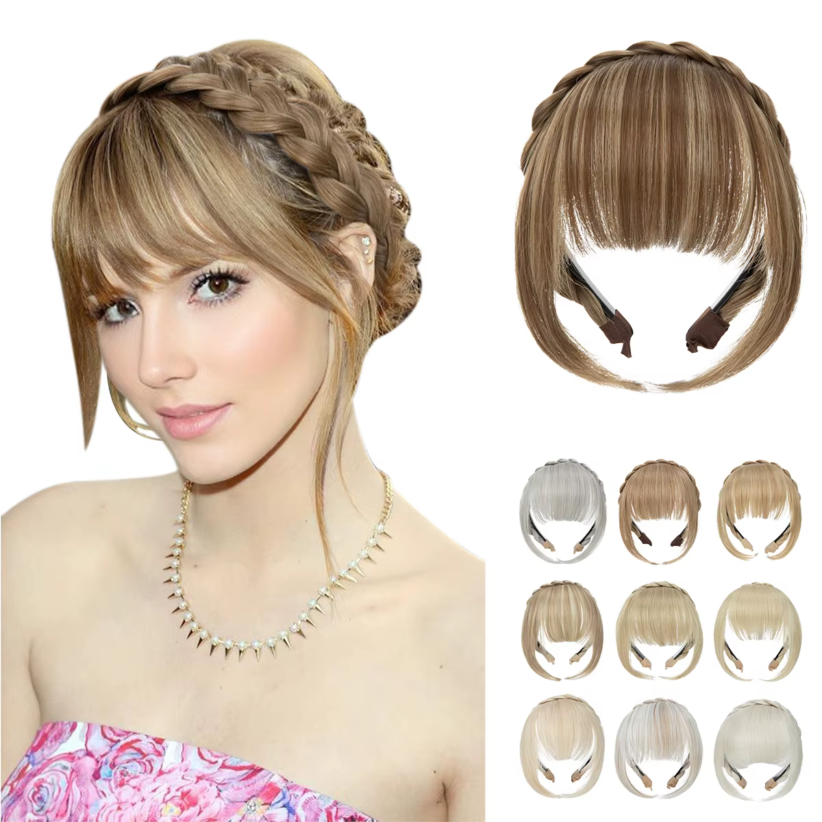 Extension de frange de bandeau synthétique, faux cheveux, frange émoussée avec côtés longs pour femm