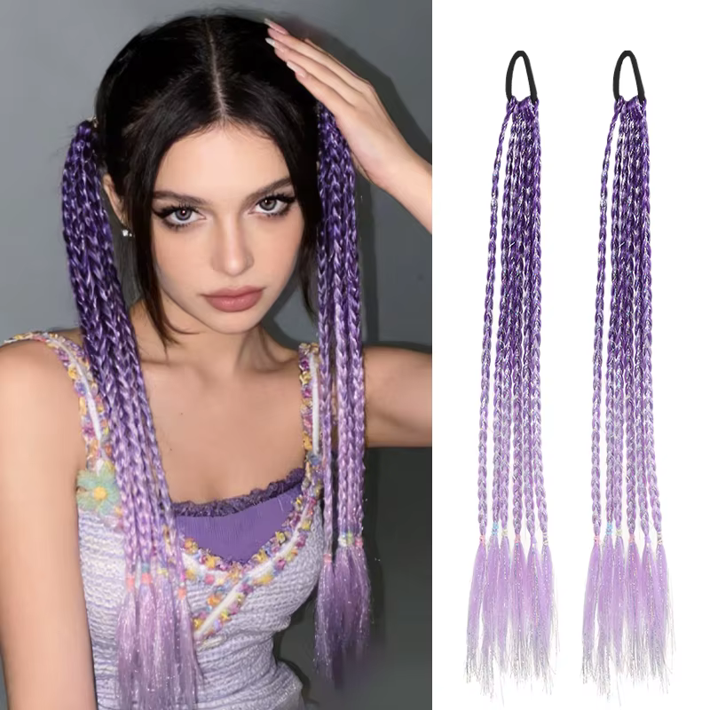 Lot de 2 extensions de cheveux en fibres synthétiques avec tresses torsadées ombrées à fil doré, dég