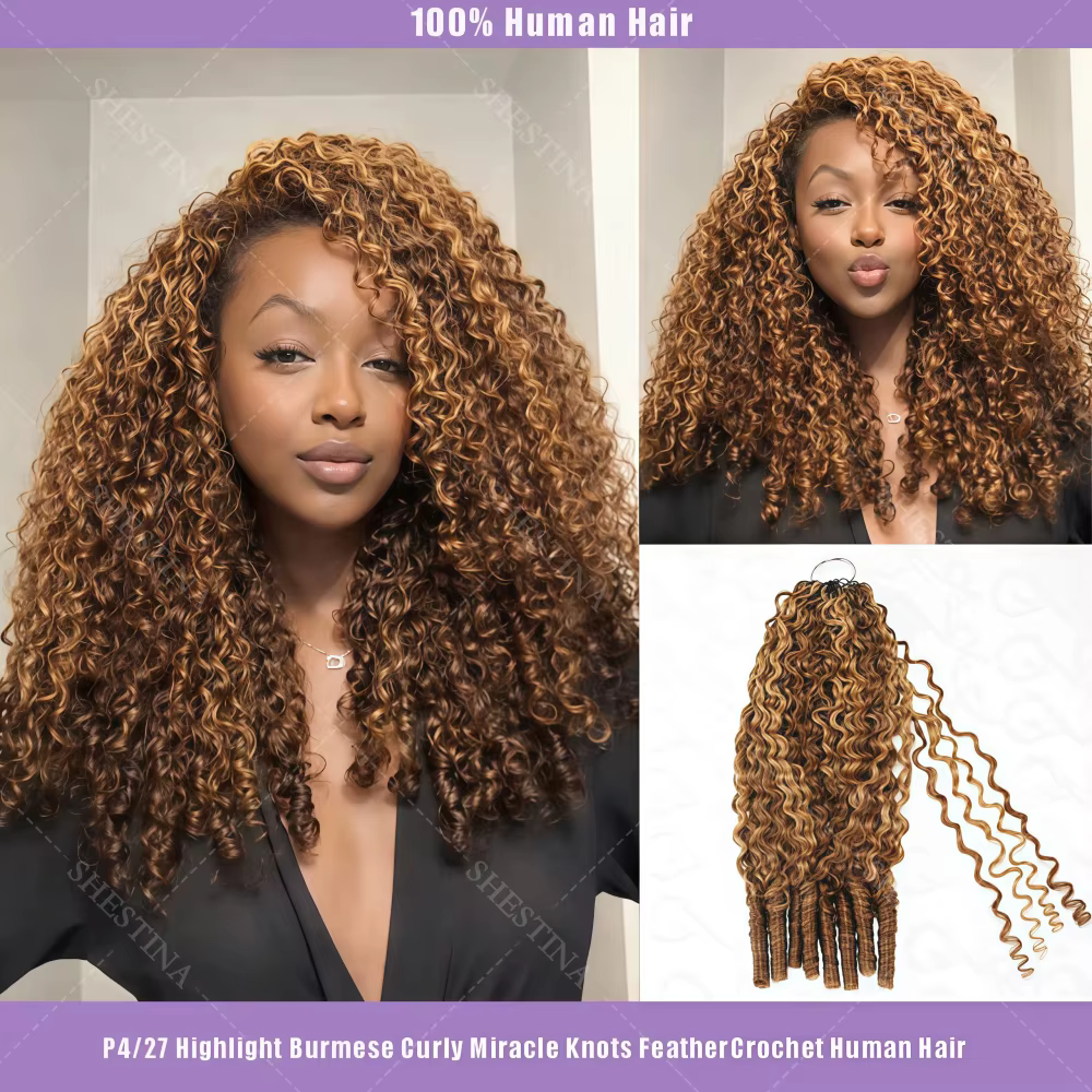 Cheveux humains bouclés birmanes en vrac pour tresses, avec pointes bouclées en spirale, blond P4/27