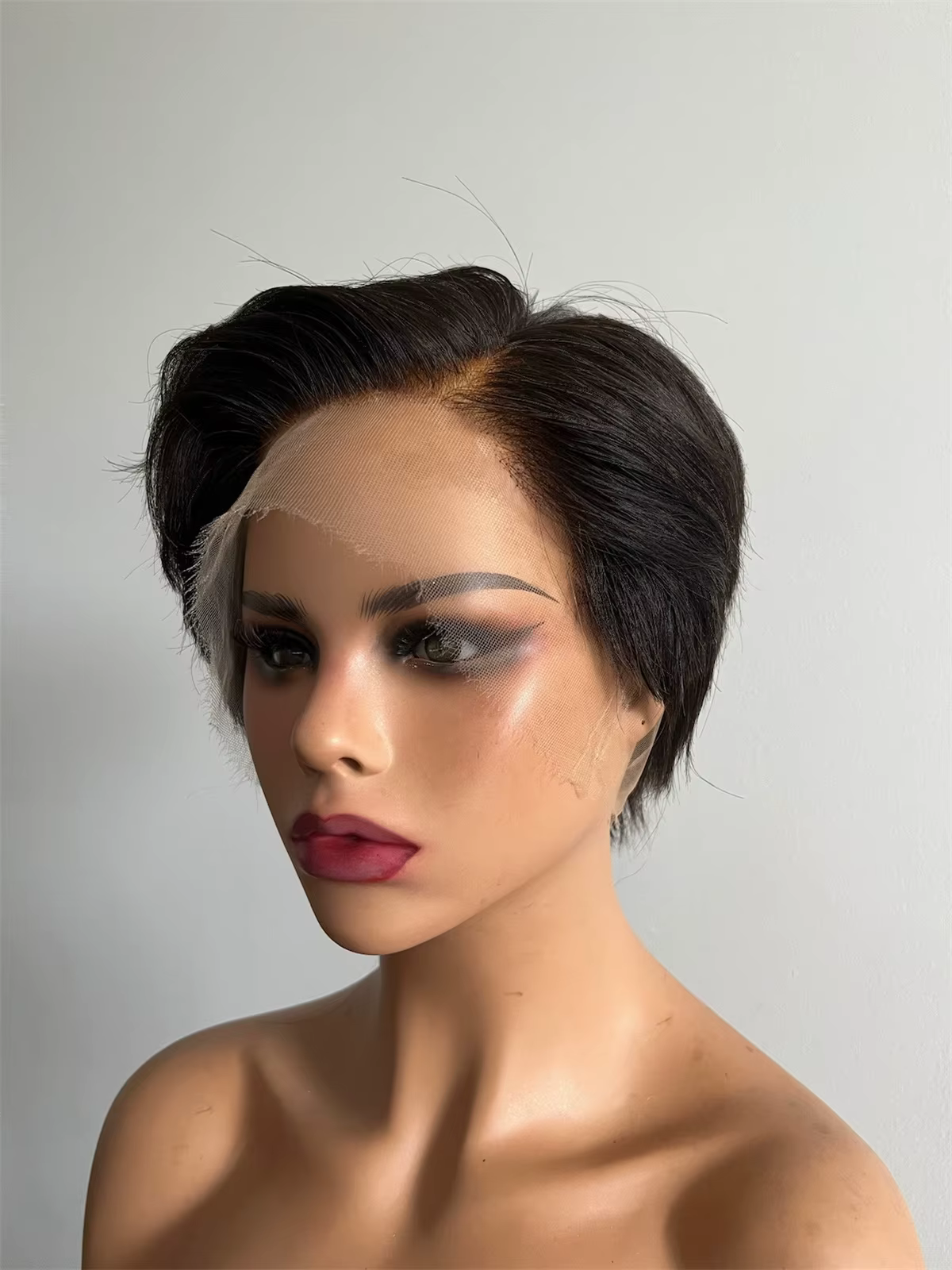 Perruque Lace Front HD 13x4, coupe pixie sel et poivre, cheveux humains vierges, cuticules alignées,