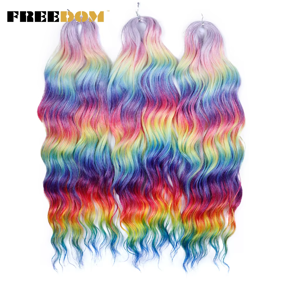 FREEDOM Extensions de cheveux tressés synthétiques ondulés profonds 24 pouces longs tresses bouclées