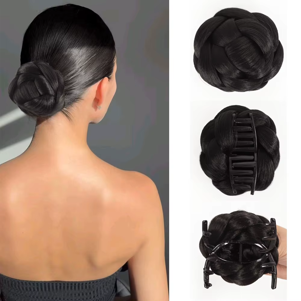 Perruque synthétique bouclée tressée avec pince à cheveux pour femme, texture naturelle, style bourg