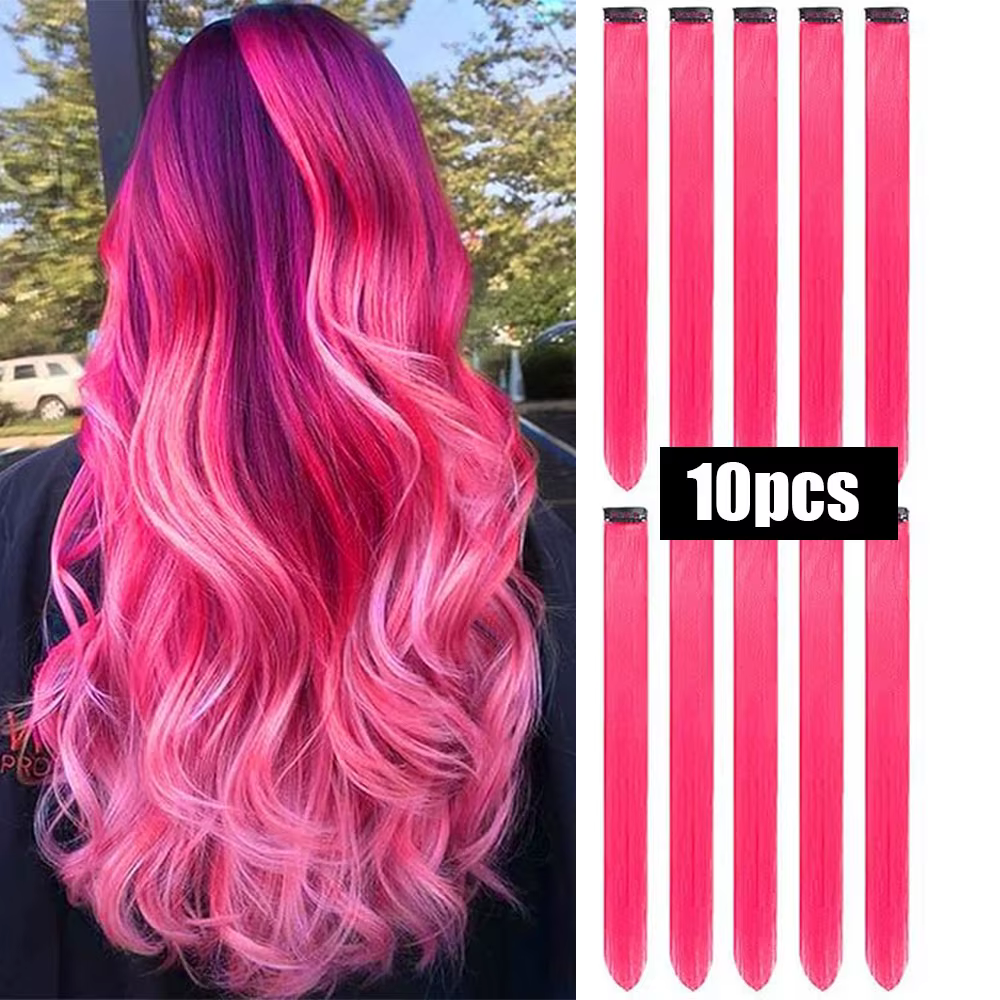 10 pièces Extensions synthétiques de cheveux colorés pince colorée dans les cheveux 22 pouces Extens