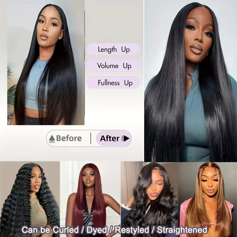 Lot de 3 ou 4 mèches de cheveux humains brésiliens Remy non traités, lisses et raides, de 30 à 32 po
