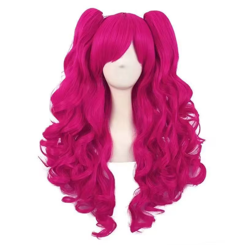 Perruque de cosplay Anime Pinkie Pie, perruque synthétique ondulée rose, perruque queue de cheval ré