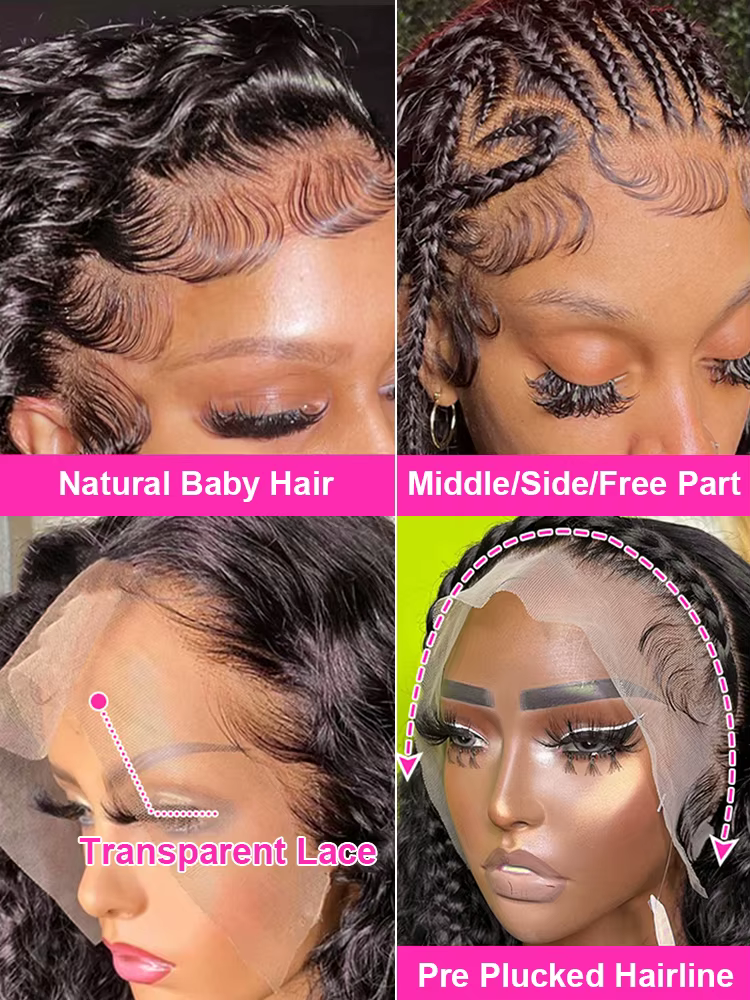 Perruque Lace Frontal Water Deep Wave 13x4 13x6 360 HD en cheveux humains bouclés, 30 40 46 pouces,