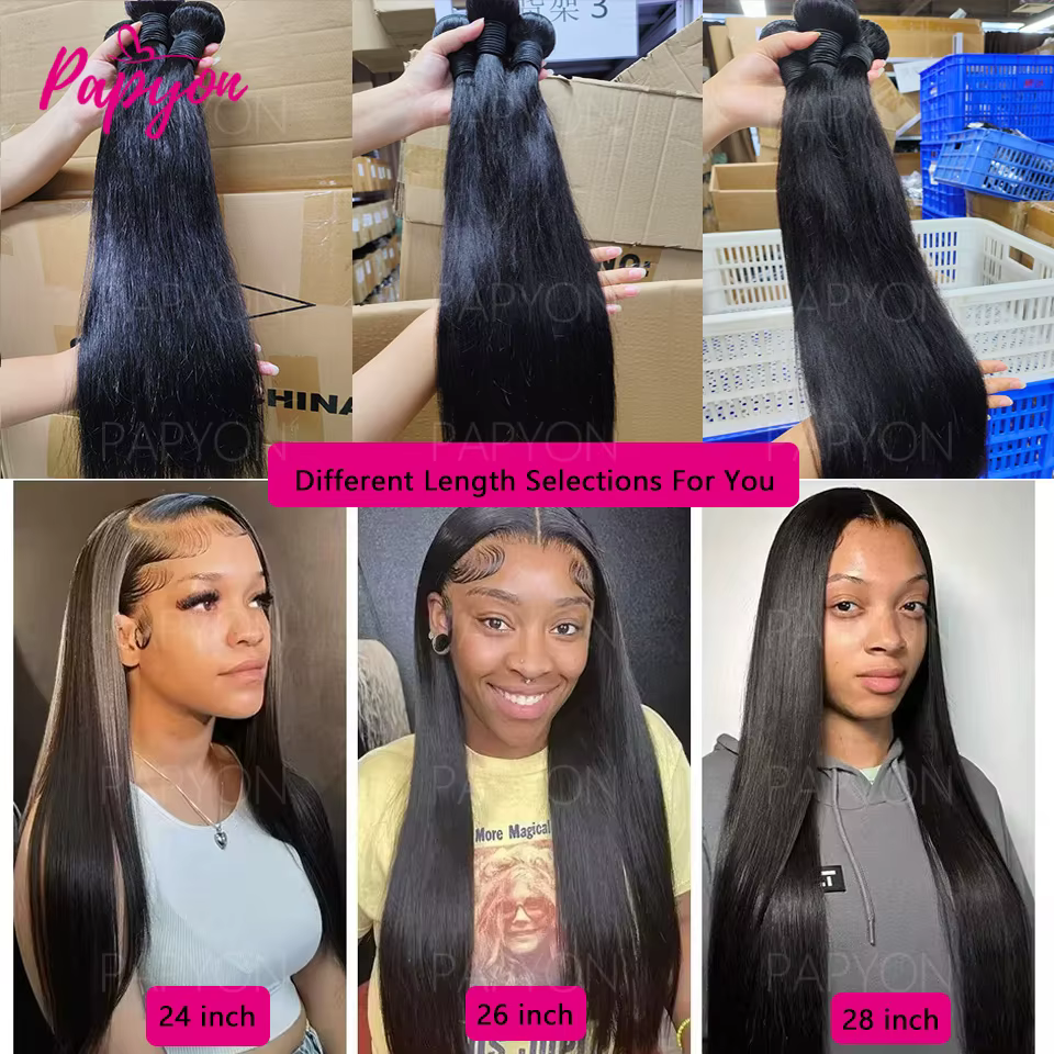 38 40 42Inch Straight Human Hair Bundles with 13x6 Frontal Tissage Humains Lisse Lot Avec 13X4 Closu