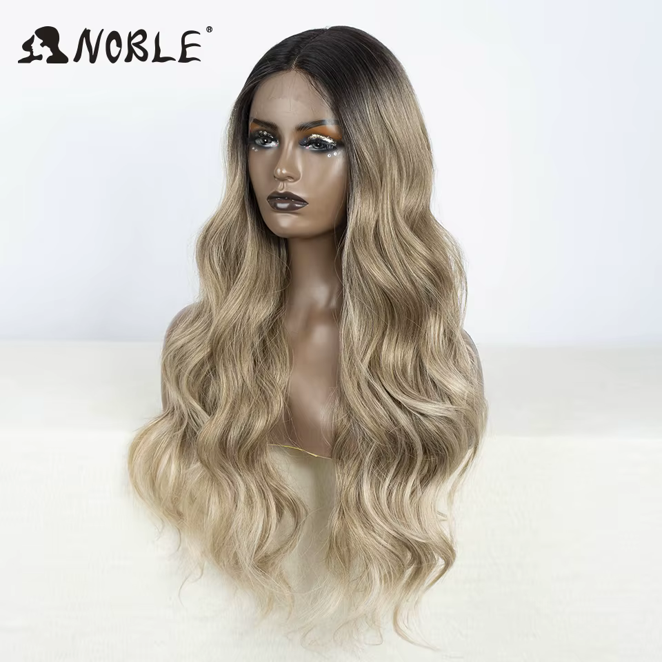 Perruque Lace Front Wig synthétique 30 pouces-Noble, perruque Lace Wig longue ondulée 360 0mbre blon