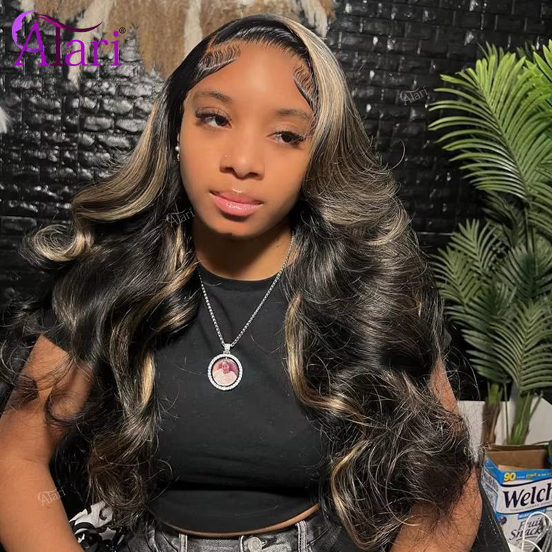 13x6 dentelle frontale vague de corps perruques de cheveux humains Blonde 27 avec noir pré plumé 13x