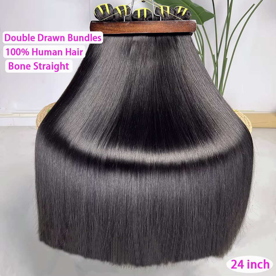 Tissage en lot naturel lisse avec Double trame, Extensions de cheveux vierges crus non traités, Supe