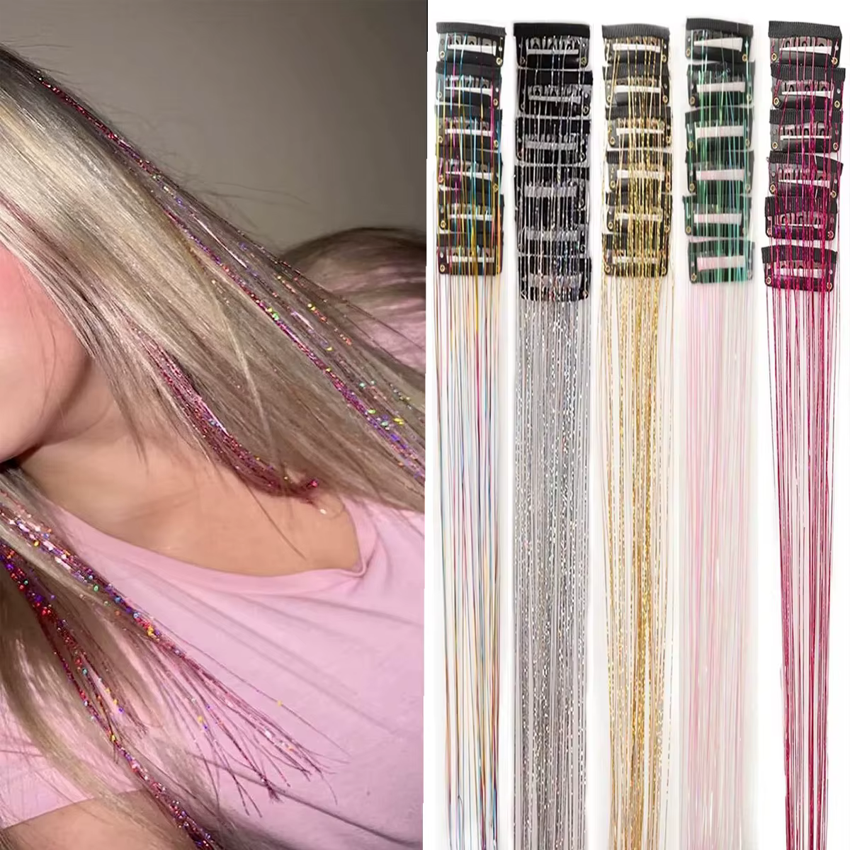 12 pièces cheveux synthétiques Tinsel 20 pouces pince en paillettes Tinsel pince à cheveux dans les