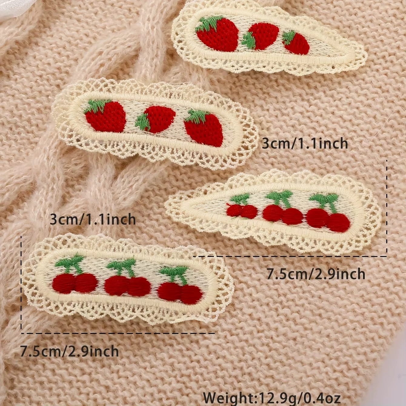 Épingles à cheveux mignonnes 2 pièces, épingles à cheveux tricotées colorées cerise et fraise, acces
