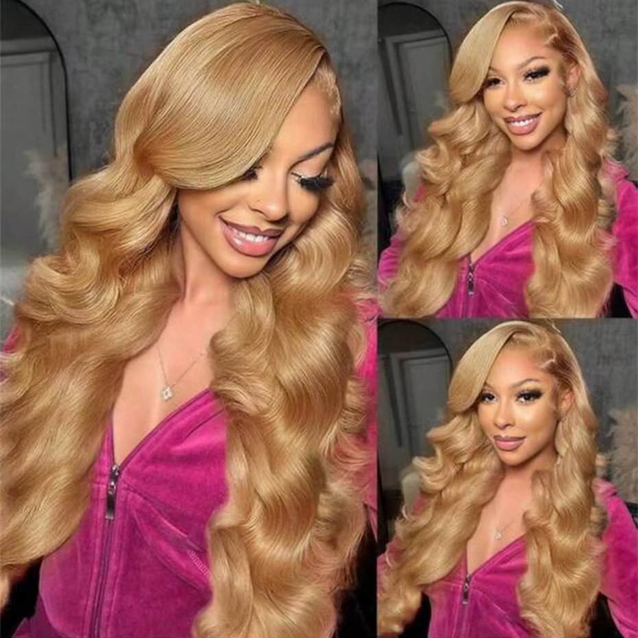 Perruque frontale en dentelle blonde miel 13x6 Body Wave brésilienne # 27 perruques de cheveux humai