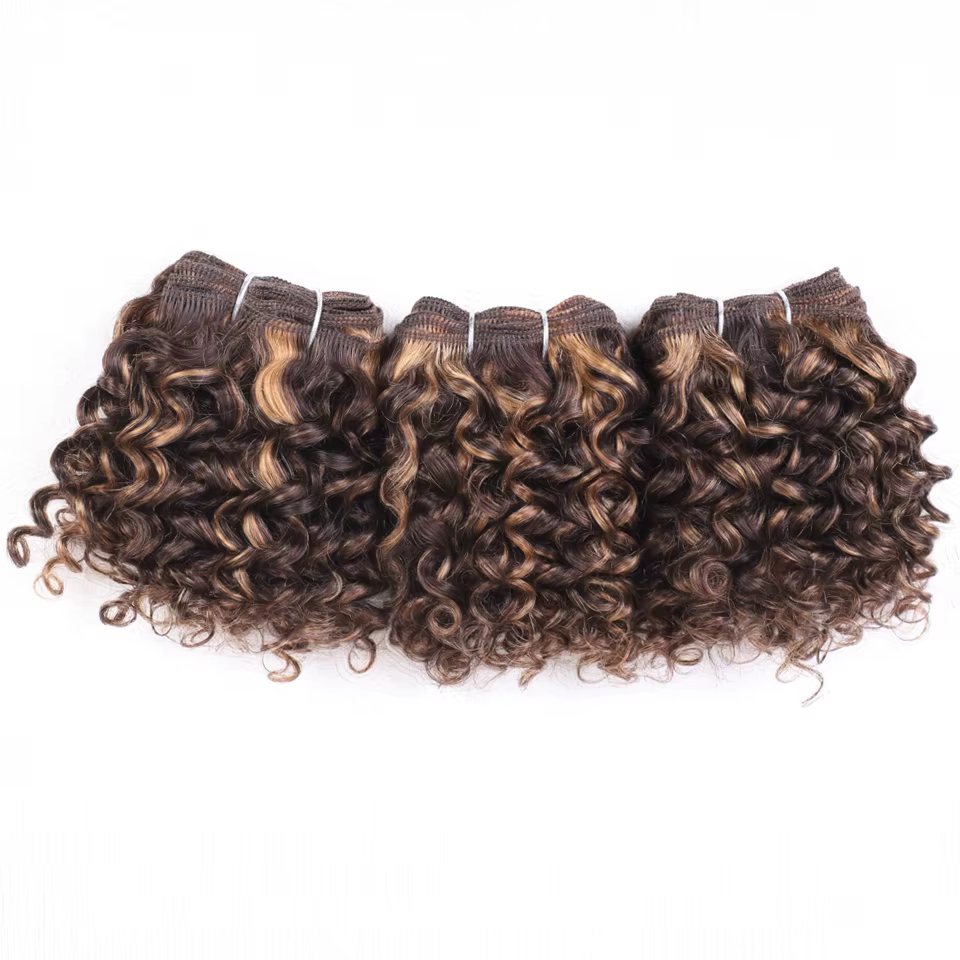Tissage en lot brésilien Remy naturel bouclé, cheveux crépus bouclés, à reflets P4/27, Extension de 