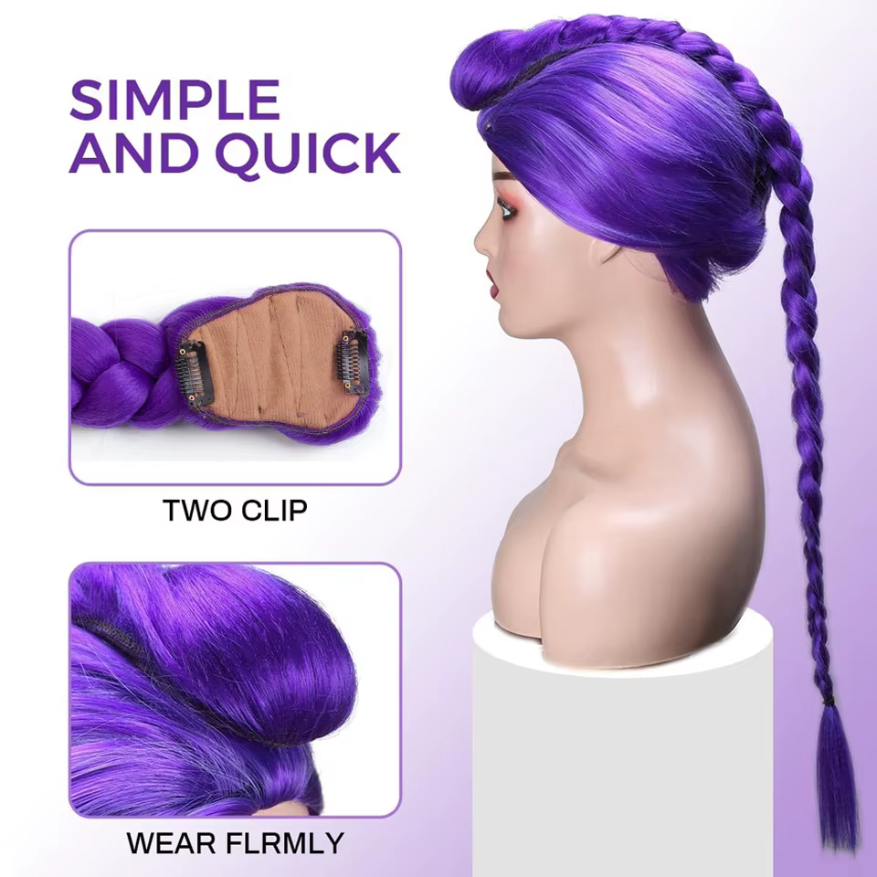 Queue de cheval tressée violette synthétique, coiffure de Costume Rumi, longue queue de cheval avec