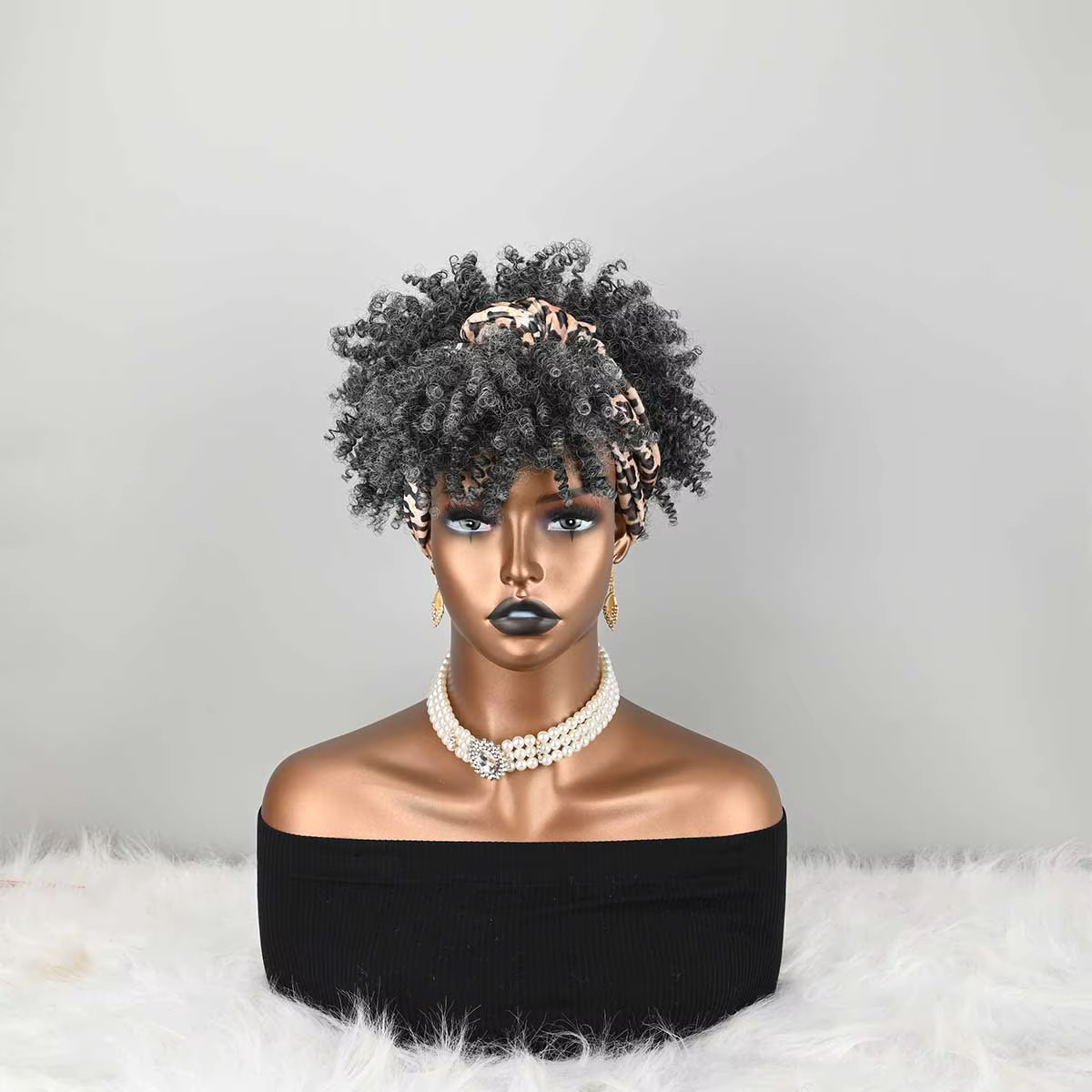 Perruque bandeau bouclée avec frange pour femme, perruque synthétique afro bouclée avec bandeau inté