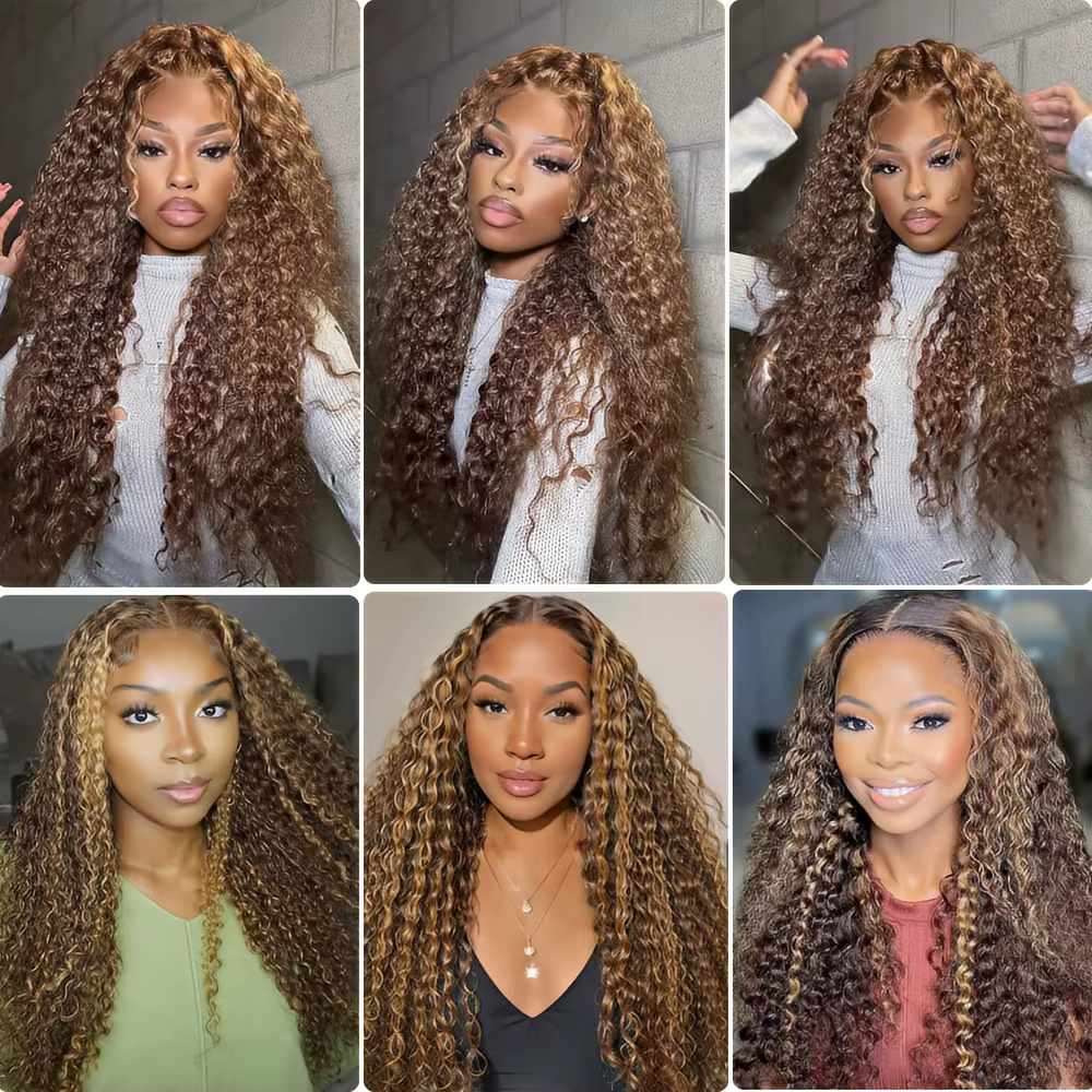Perruques Lace Front en Cheveux Humains 30-40 Pouces 13x4/13x6 HD P4/27 Blond Miel Ombré Deep Wave P