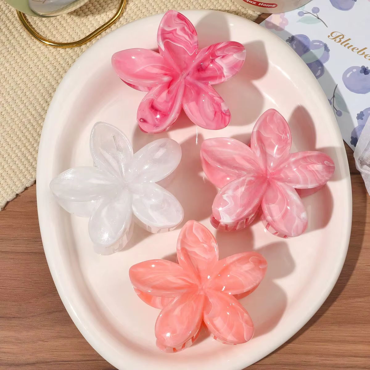 Pinces à cheveux Style forêt bohème pour femmes, 4 pièces, motif marbre Rose, pince requin à la mode
