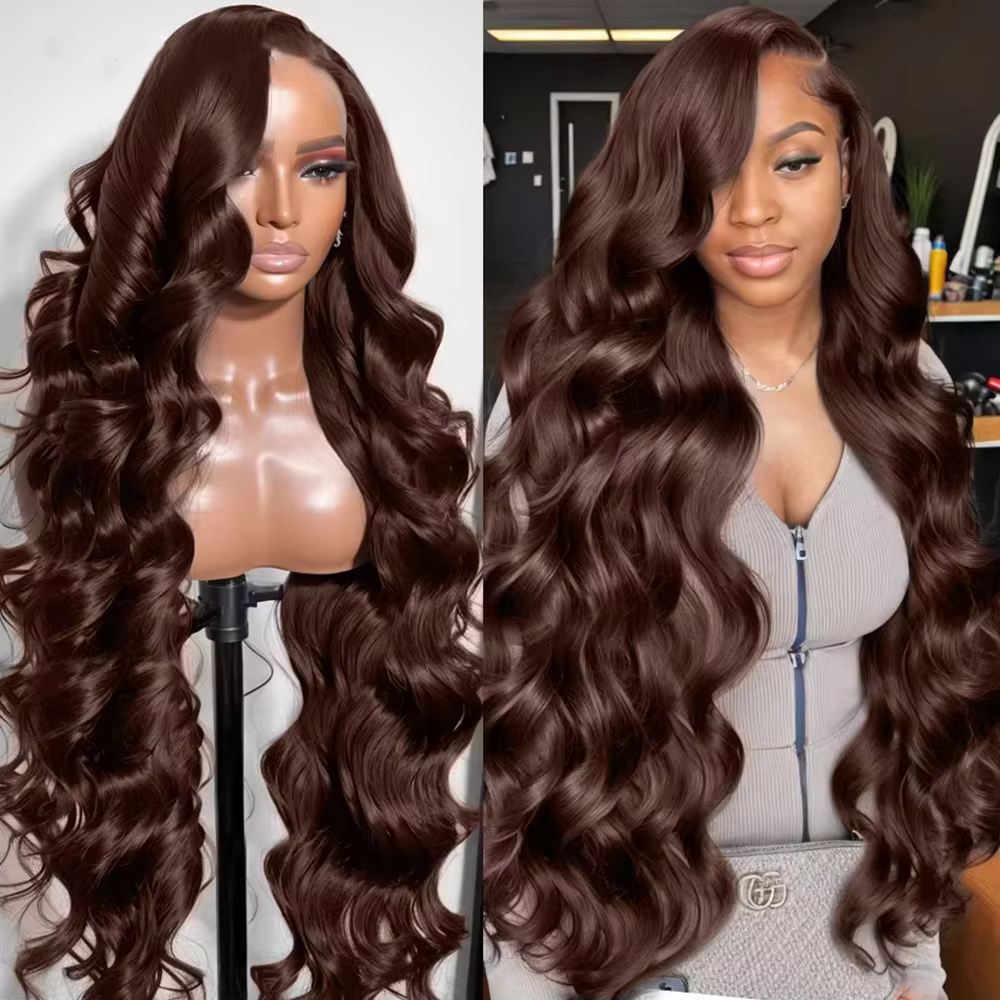 # 4 perruque de cheveux humains vague de corps brun chocolat 13x6 HD dentelle frontale perruques de 