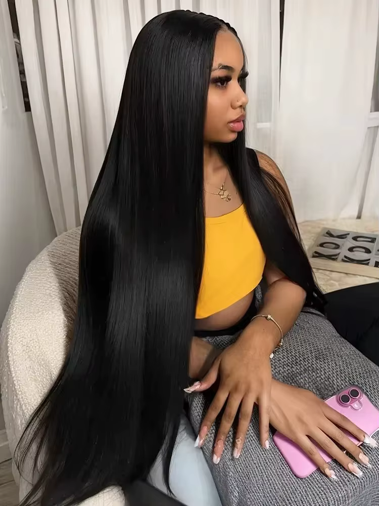 200 densité 40 42 pouces os droit 13x6 HD dentelle frontale perruques de cheveux humains brésilien T