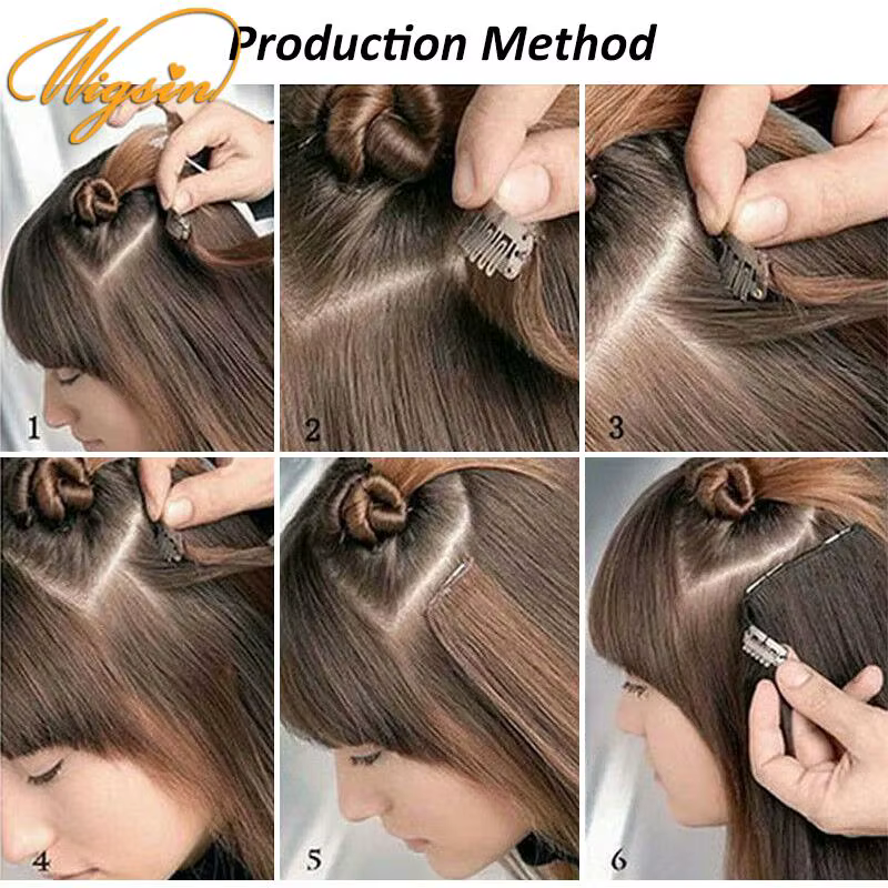 WIGSIN 6 pièces/ensemble synthétique 24 pouces longue Extension de cheveux raides postiche soyeuse p