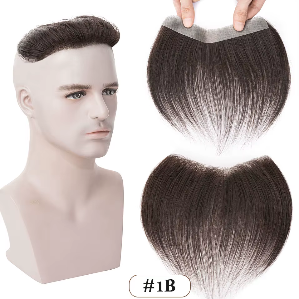 TESS toupet hommes 6 pouces cheveux humains 7g hommes délié V boucle 0.16mm PU hommes postiche avant