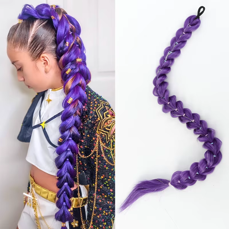 Perruque de cosplay de groupe de chasse aux sorcières kpop violette, anime, avec le même bandeau, fi