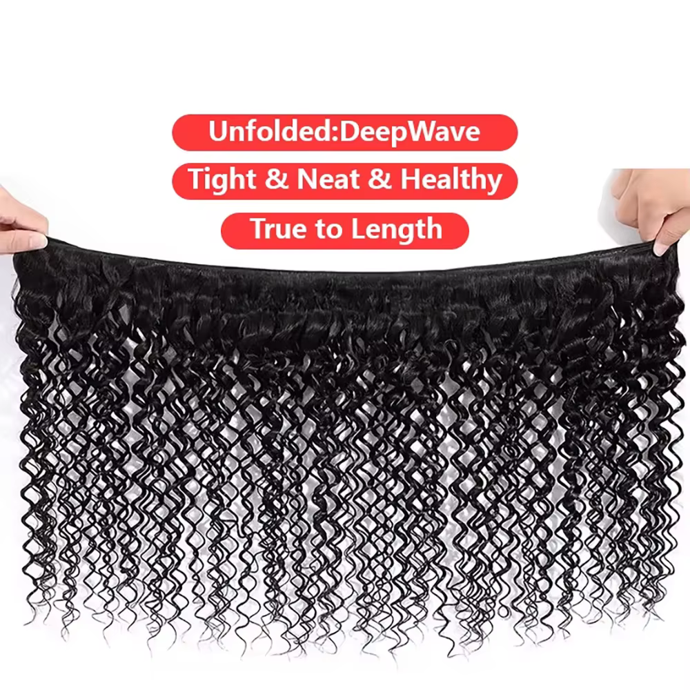 Tissage en lot brésilien naturel Remy Deep Wave, 40 pouces, noir naturel, non traité, Extensions de