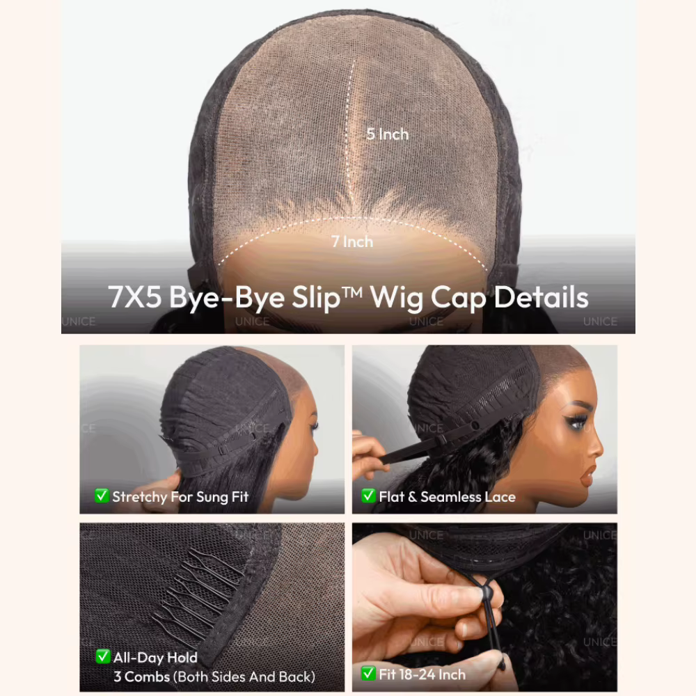 UNice 7x5 Bye Bye Slip ™ Balayage mettre en évidence la perruque sans colle de cheveux humains de
