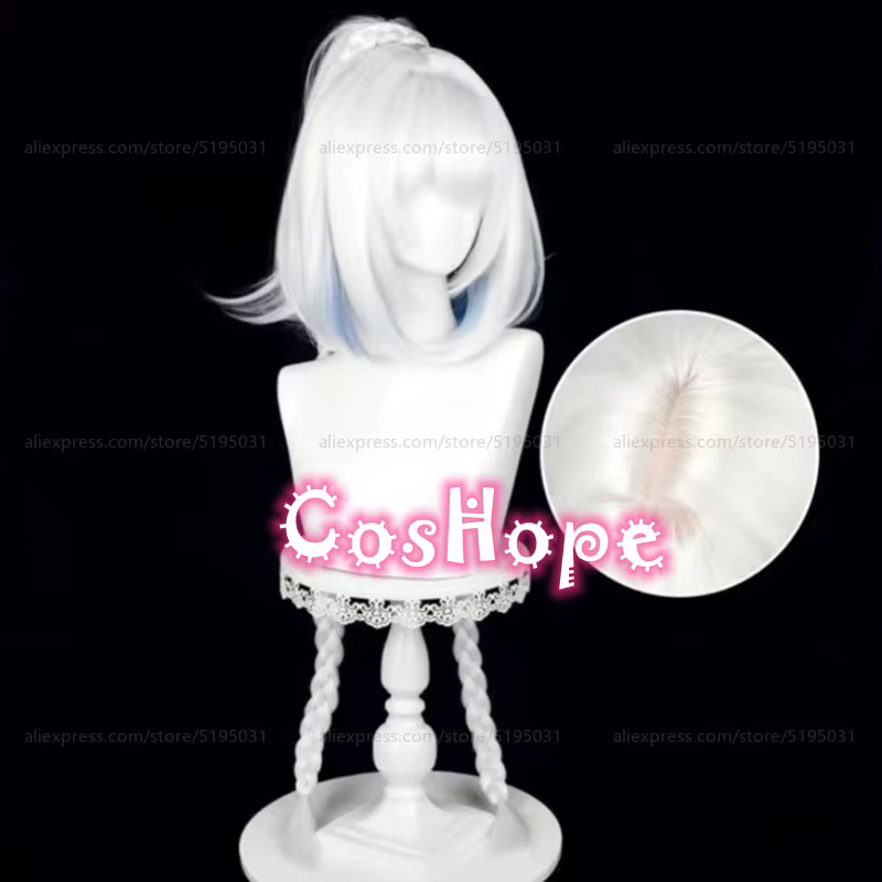 Mualani Cosplay perruque 110 cm perruque tressée blanc bleu perruque Anime résistant à la chaleur pe