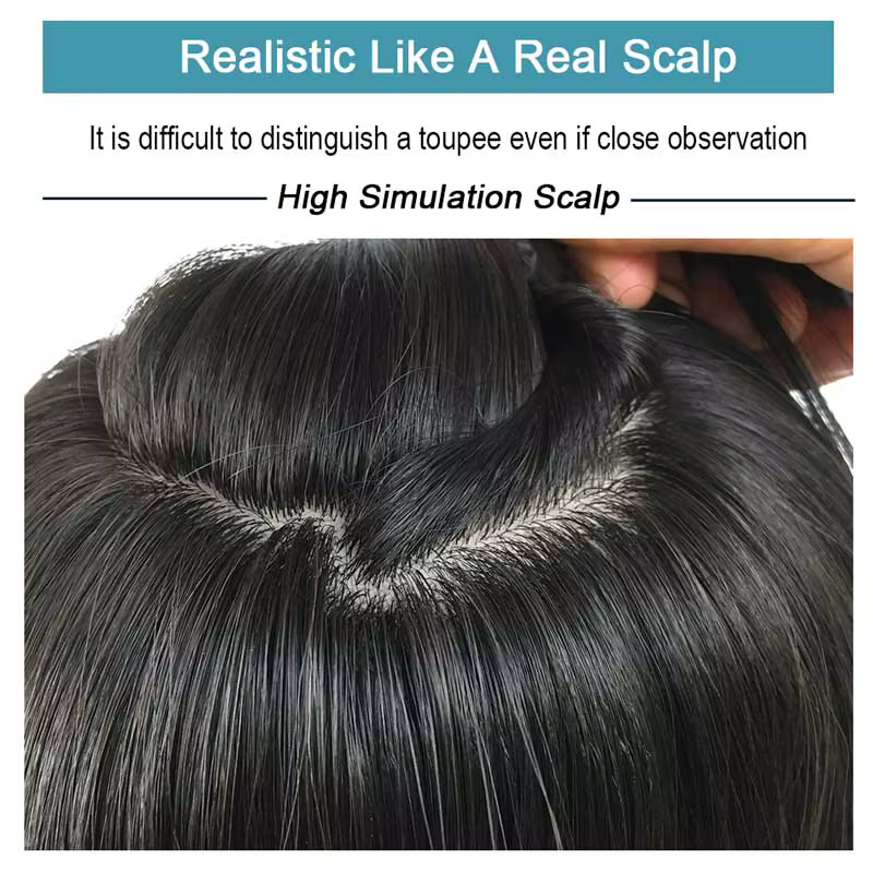 Base en soie toupet réaliste hommes perruque dentelle système de cheveux perruques cheveux humains m
