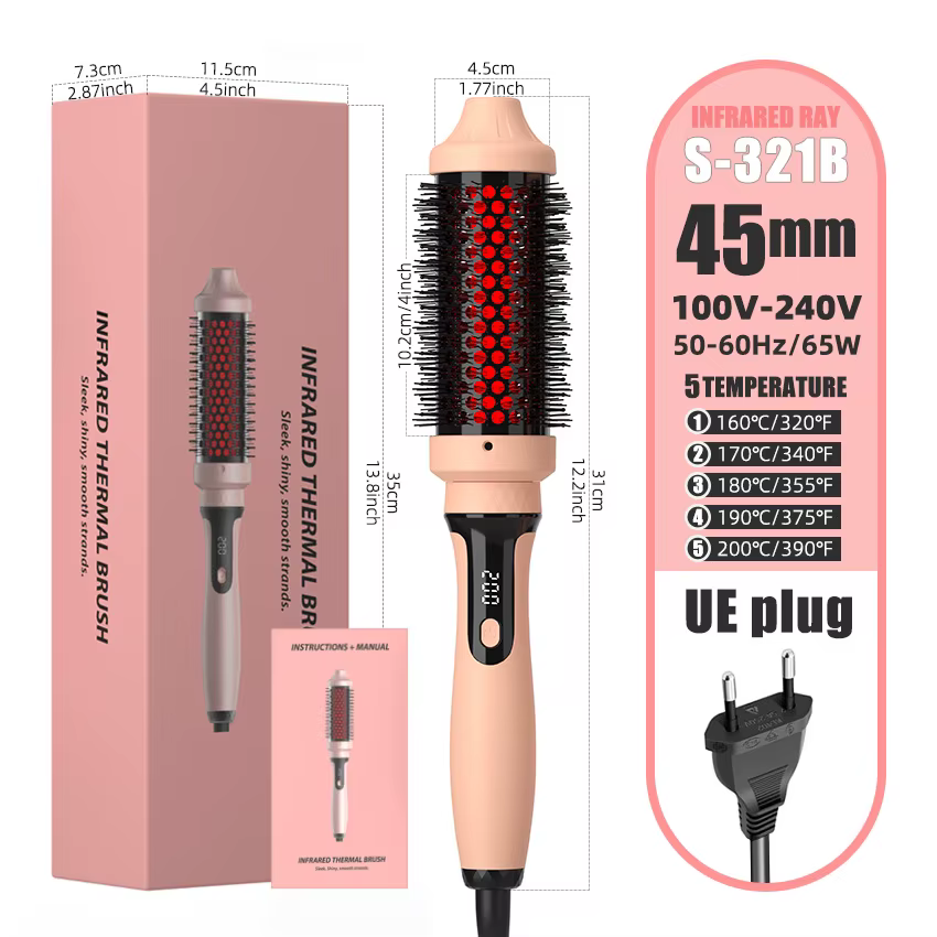 Brosse thermique infrarouge en céramique, fer à friser chauffant, brosse ronde de 45 mm, fer à frise