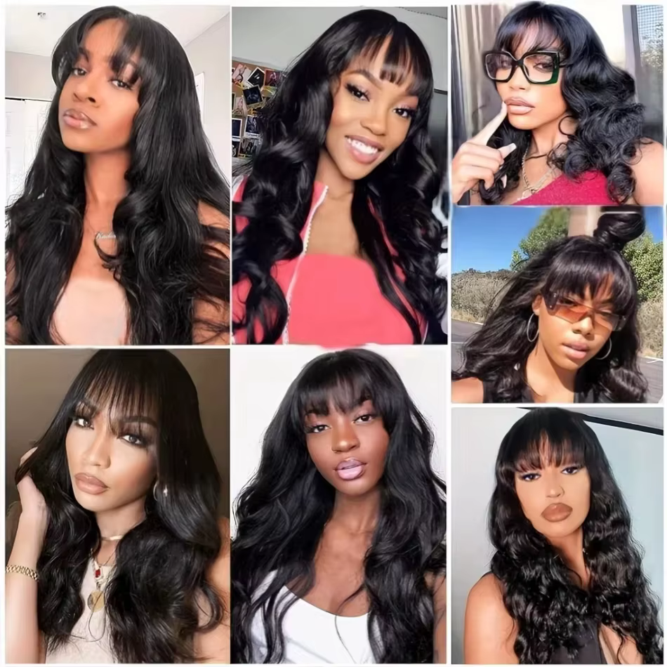 Perruques de cheveux humains vague de corps avec frange perruques de cheveux brésiliens Remy perruqu