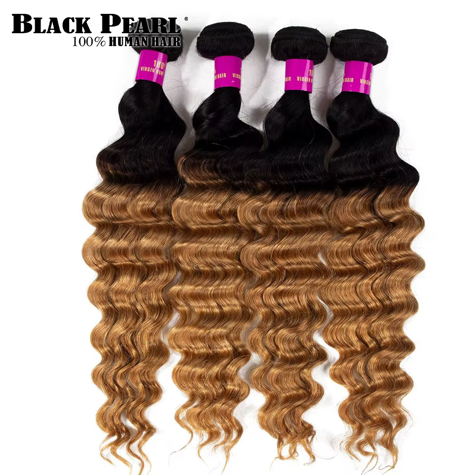 Extensions de cheveux humains brésiliens ombrés Black Pear 1/3/4 pièces, mèches lâches profondes, ti