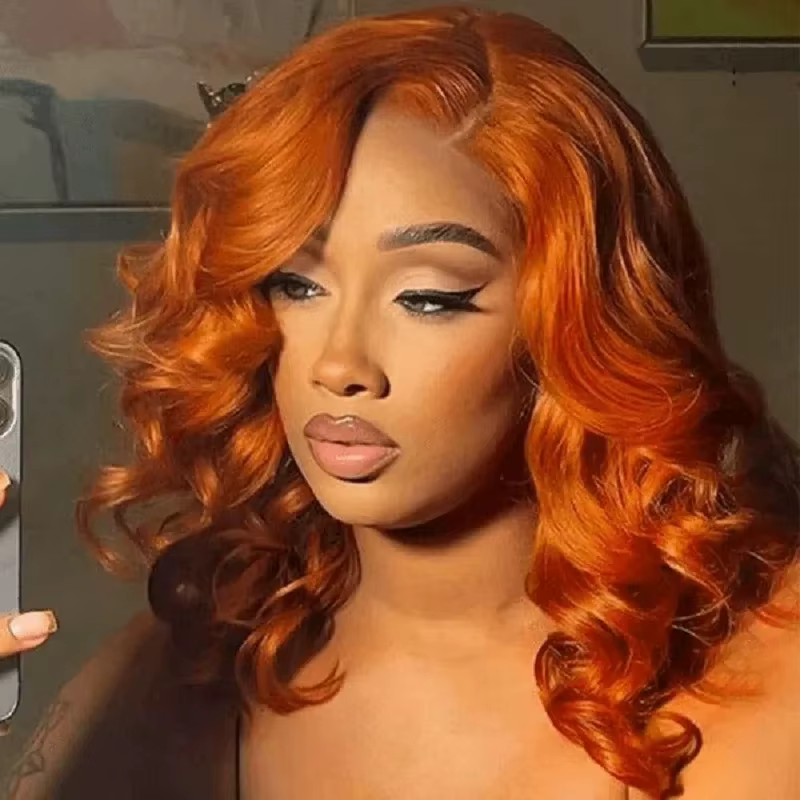 Perruque de gingembre cheveux humains Orange vague de corps Bob perruque sans colle perruque 4x4 Hd