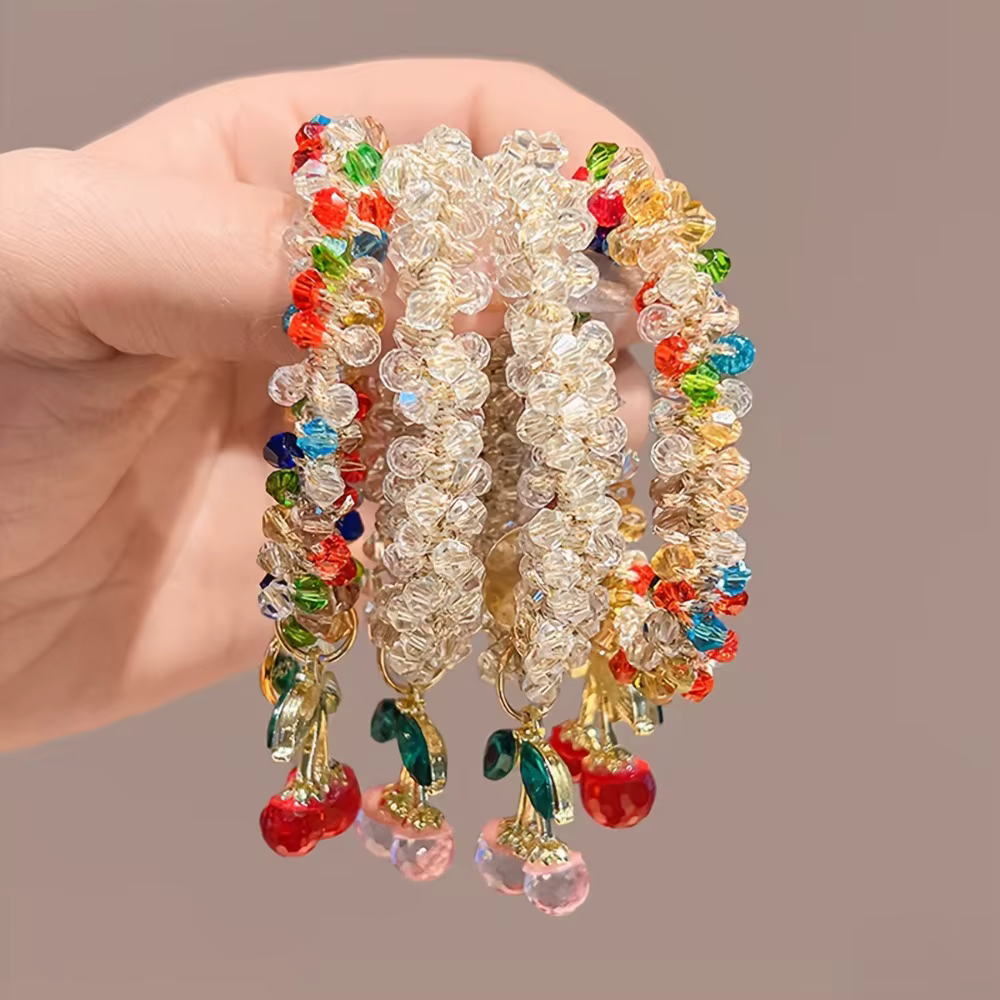 Corde à cheveux cerise en cristal coloré, 1/2 pièces, anneau de cheveux en strass doux, bandeau à ha