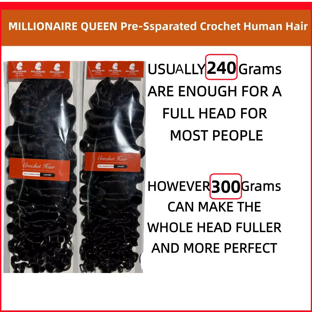 Millionaire Queen 15A Crochet plume cheveux humains birmans bouclés pré-séparés Crochet Extensions d