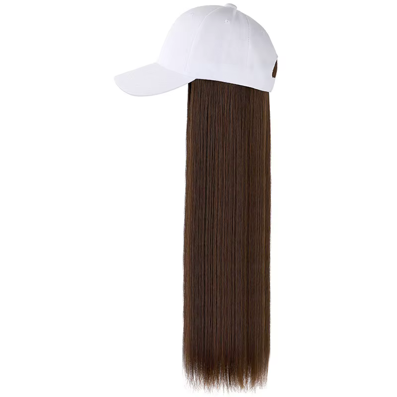 Extensions de cheveux synthétiques pour femmes, perruques longues et lisses, couvre-tête connecté, b
