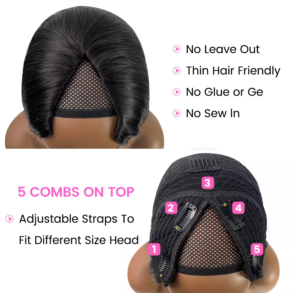 ISEE-Perruque brésilienne droite en V pour femme, perruques de cheveux humains, sans colle