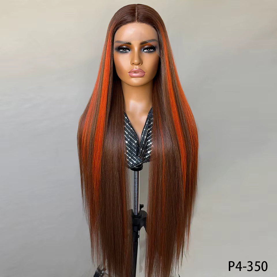 Perruque Lace Front Felek Highlight Super Longue et Droite 40 Pouces Synthétique T-Part 13x4x1 en Fi