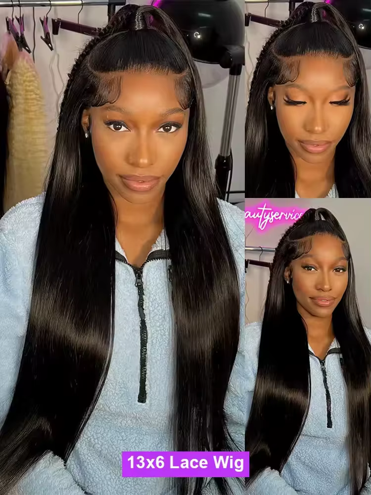 Perruque Lace Front HD 13x6 Lisse Baguette Densité 250% 40 Pouces, Perruques Lace Frontal 13x4 en Ch
