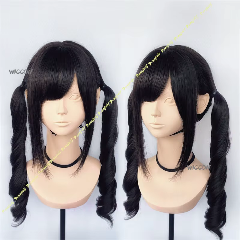 Perruque japonaise Lolita Jirai Kei à boucles romaines, double queue de cheval, perruque complète, s