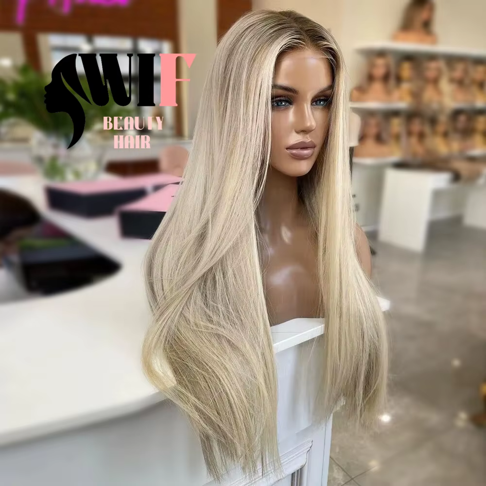 WIF corps ondulé Ombre Blonde perruque de dentelle synthétique longue ondulée naissance des cheveux