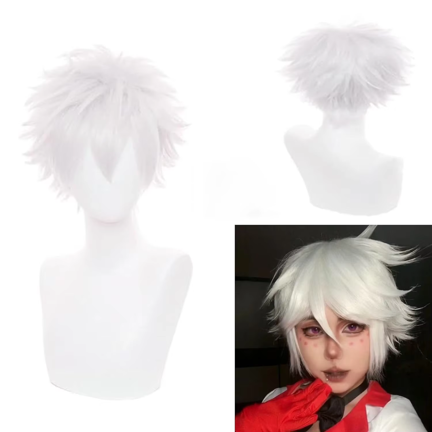 Perruque courte blanche pour garçon perruque blanche perruque de Cosplay 4 pouces perruque de Cospla