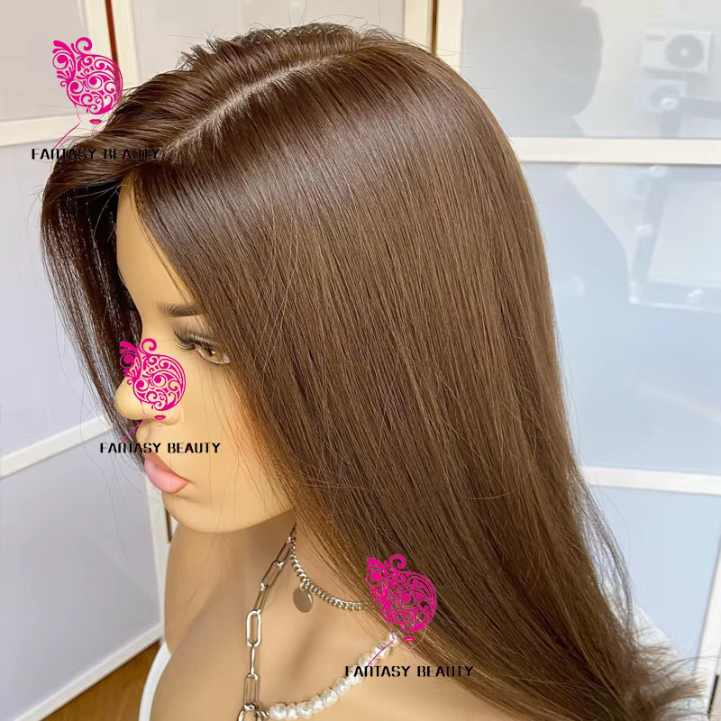 Perruques Lace Front Synthétiques Douces et Soyeuses, Cheveux Lisses, Brun Miel localité, Ligne de C
