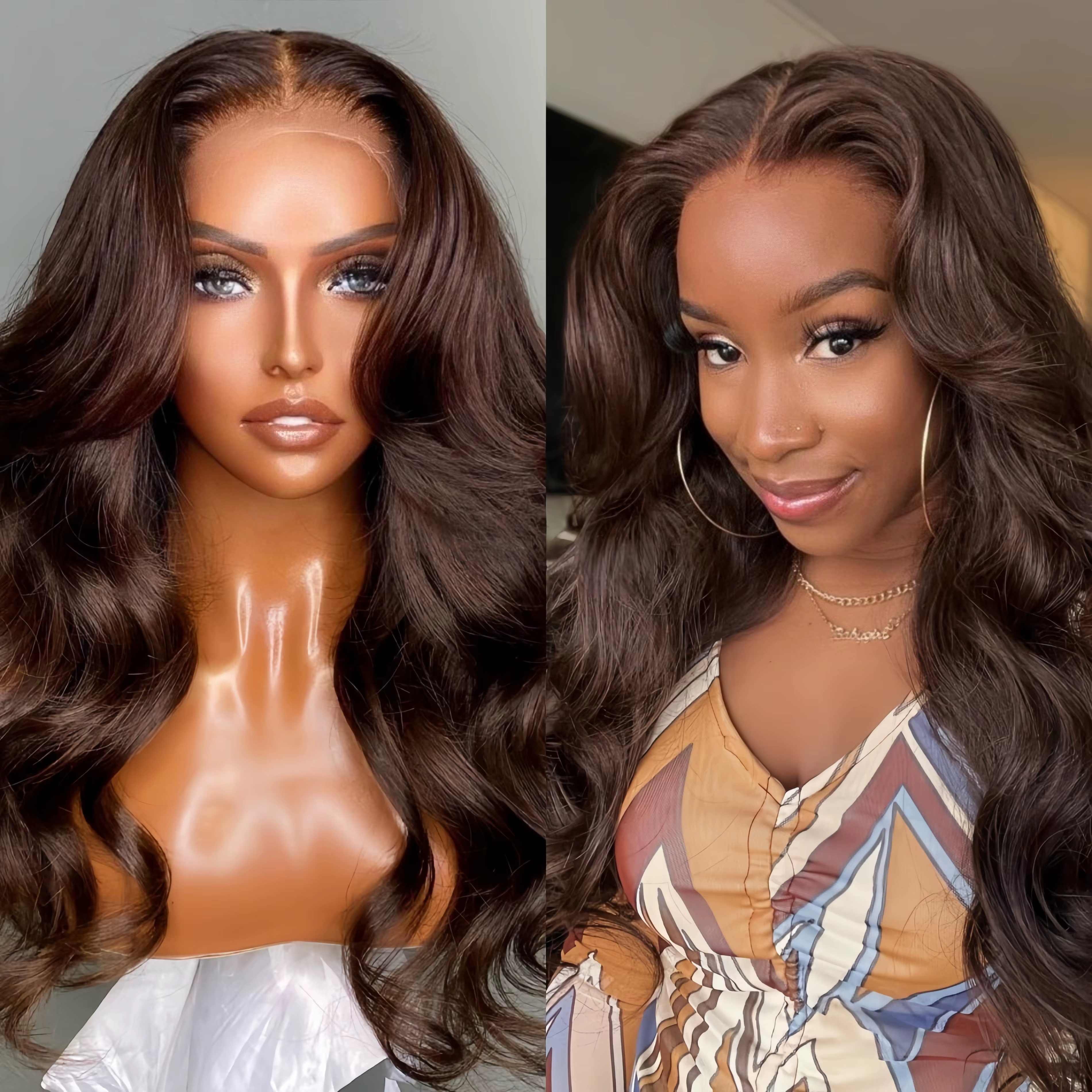 Perruque Lace Front Wig Body Wave Naturelle, Cheveux Humains, Brun Chocolat, 13x6, HD, Densité 250, 