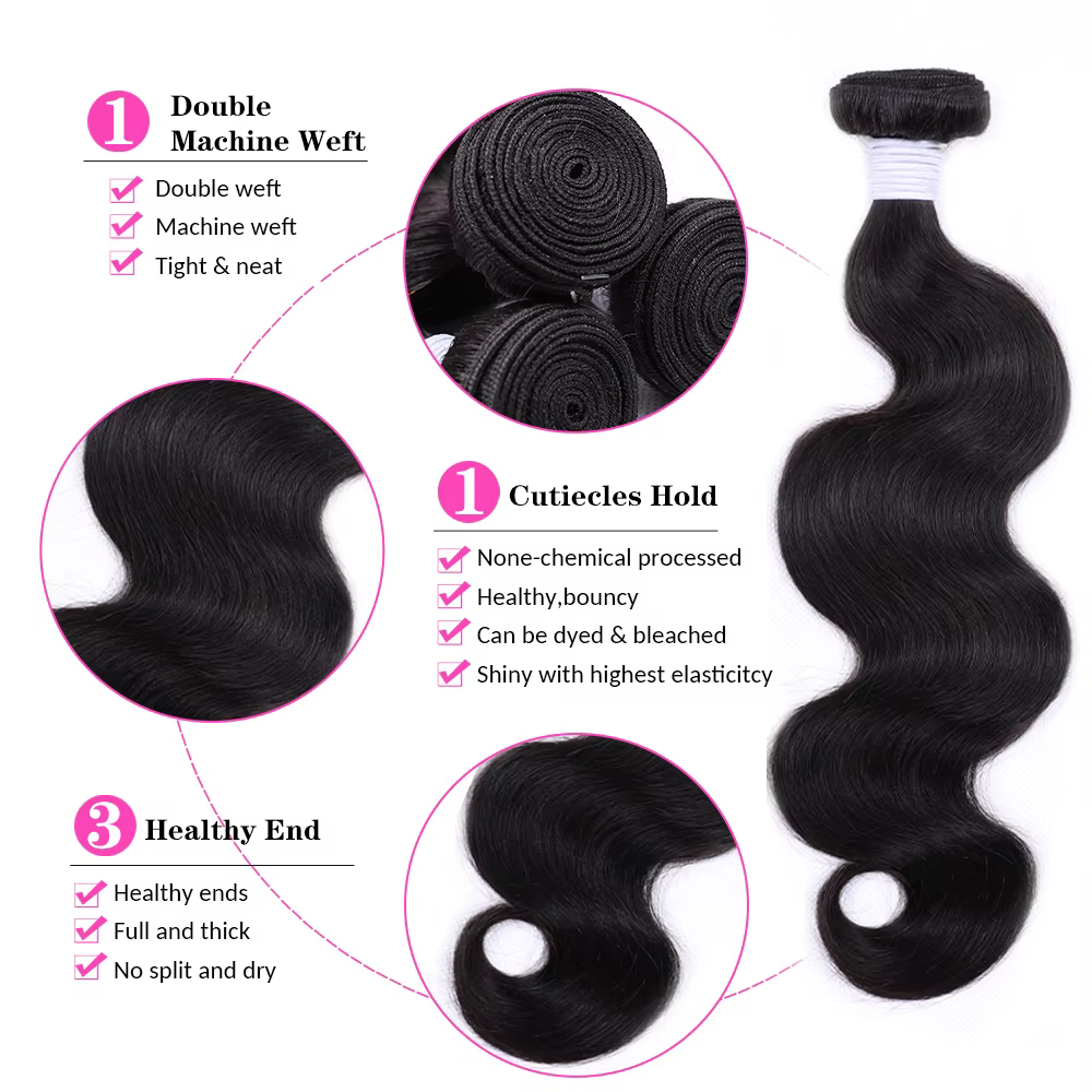 Extensions de cheveux humains brésiliens Remy ondulés couleur naturelle, 1/3/4 pièces, 38-40 pouces